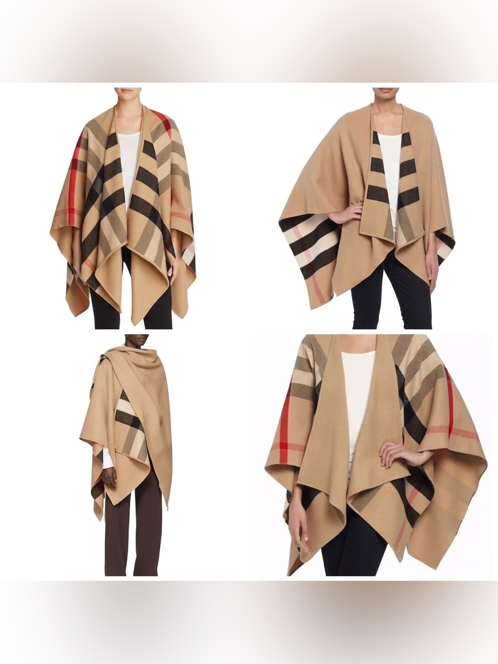 Burberry Reversible Cape Camel Black Check Wool - Picture 3 of 9